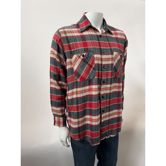 Vintage Red & Green Plaid Button-Up Shirt With Dual Chest Pockets Long Sleeves A - Picture 15 of 16